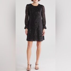 Julia‎ Jordan Black Sequin Long Sleeve A-Line Dress